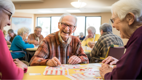 people sitting at a table playing bingo